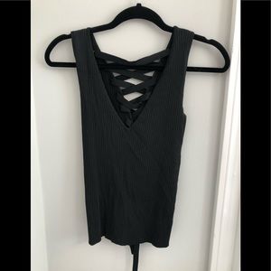 Black vneck ribbed tank top